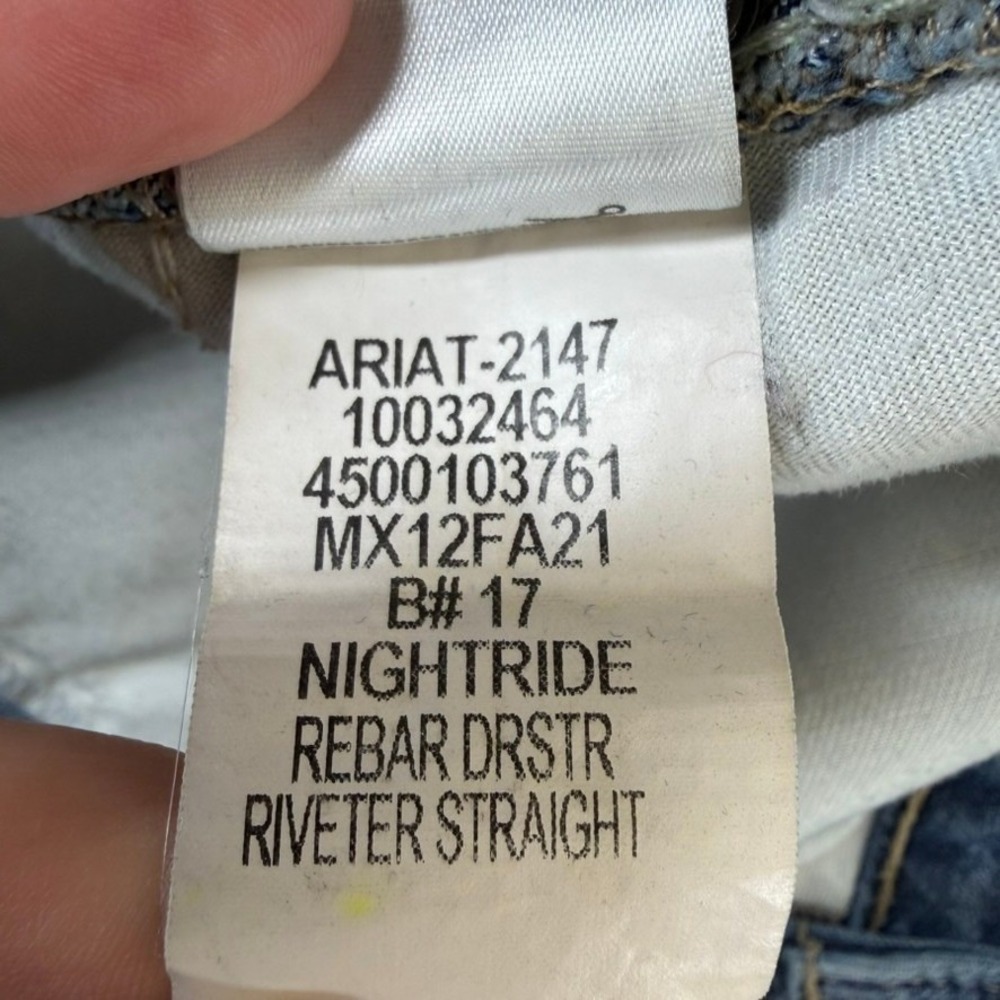 Ariat Rebar Riveter Straight Leg Jeans Nightride Mid Rise Blue Denim 32R - Picture 10 of 16